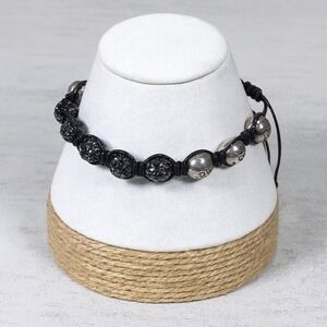 Adjustable Om Bracelet Black Cord Rhinestone Bead Spiritual Bracelet
